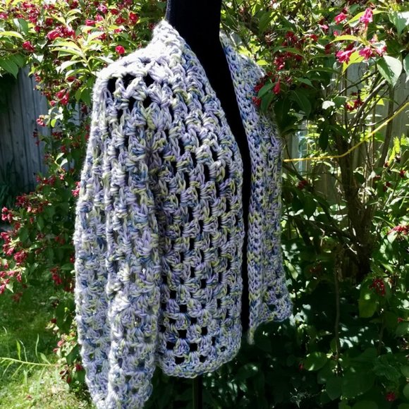 Lavender Fields Crop Coat, Granny Square Hexagon Cardigan, Crochet Jacket - Picture 10 of 12